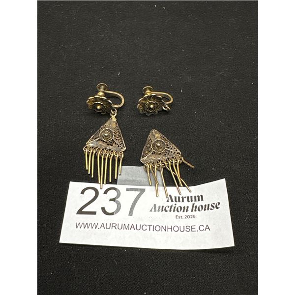 A Pair of Antique Hallmarked Silver Filigree Earrings (In Need of Repair)