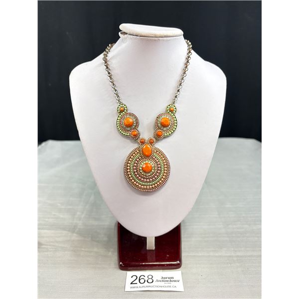 Vintage Ornate Silver Tone w/ Stones Necklace