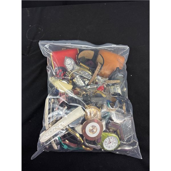 Large Bag w/ Lot of Watches Bracelets, 2 Alarm Clocks, Parts, Etc