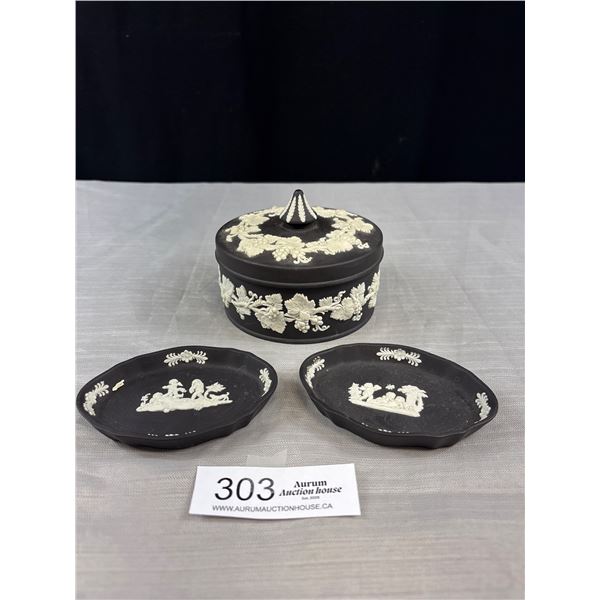 Vintage Lot of Made in England Wedgewood Dishes and Lidded Trinket Box Black