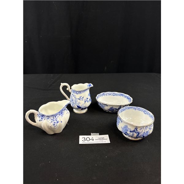 Nice Lot of Vintage Bone China Blue and White Cream and Sugar Dishes