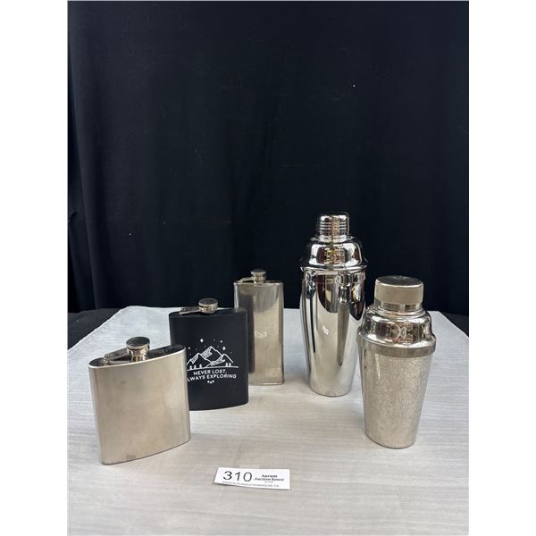 Vintage Stainless Flasks & Cocktail Shakers