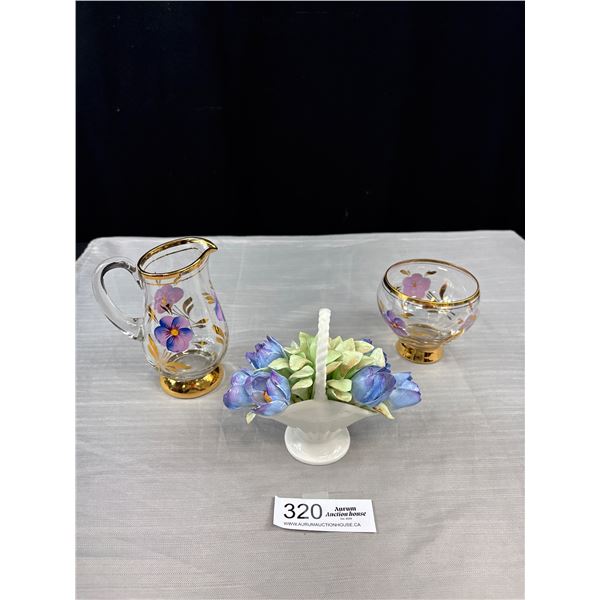 Vintage Handpainted Cream & Sugar Made in Romania & Royal Adderley English Floral