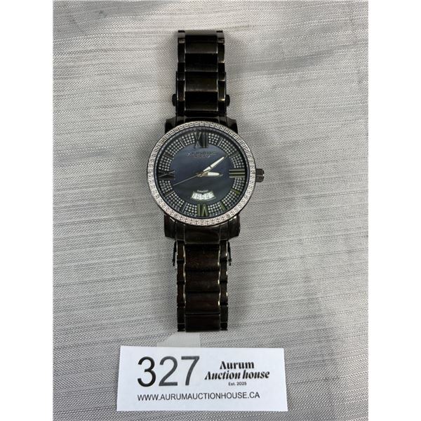 Akribos XXIV Men's Sparkling Diamond Black Bracelet Watch - Working