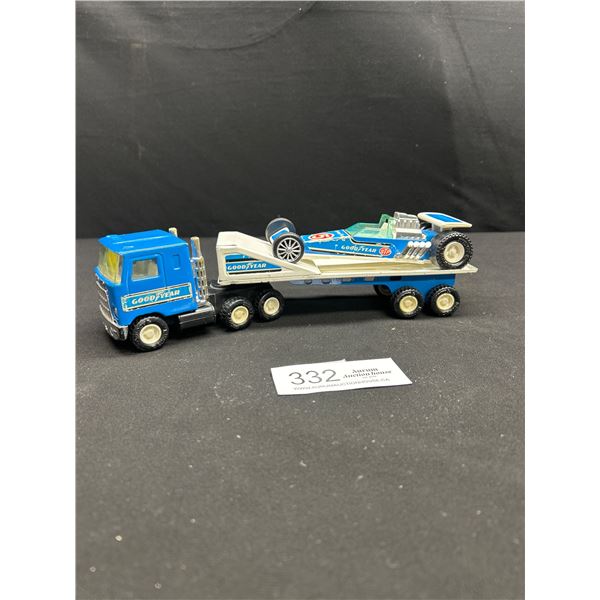 Vintage BuddyL Truck and Trailer with Racecar