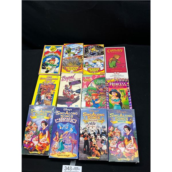 Lot of 12 Vinatge Kids VHS Tapes Disney Singalong etc