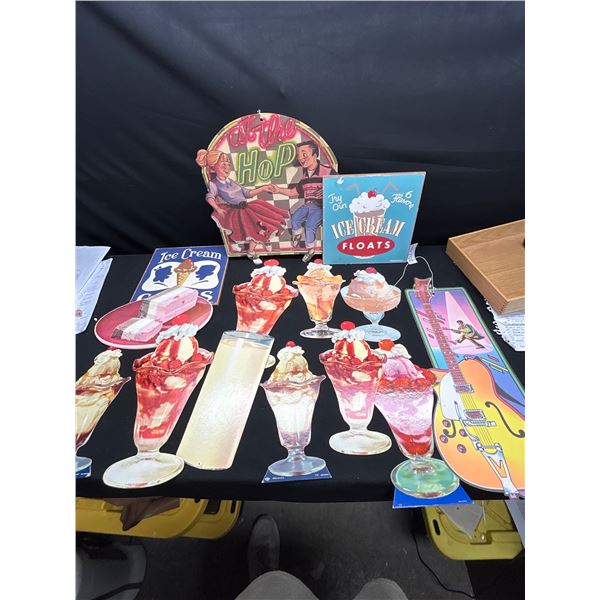 Large Lot o Vintage Cardboard Ice Cream & Sundae Cut Outs