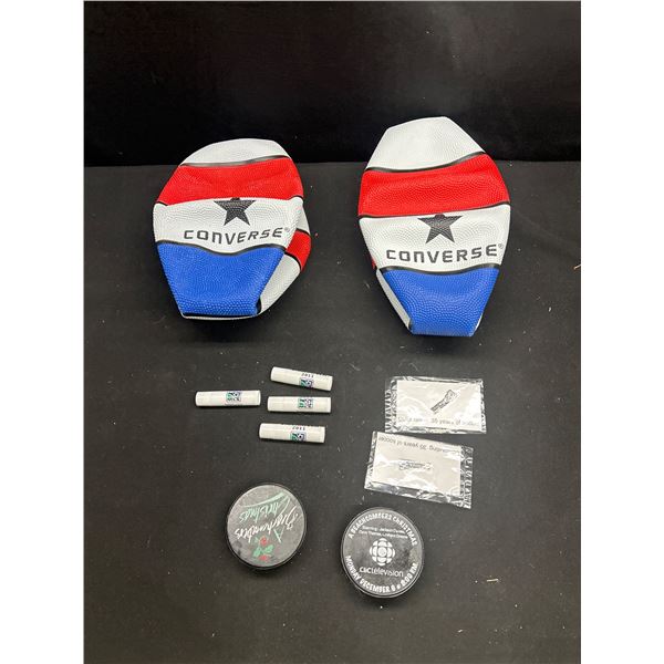 2 Never Usaed Converse Basketballs & Whitecaps MLS inagural chapstick and 2 CBC Movie Promotional Ho
