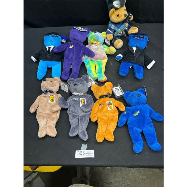 Collectible Lot of Beanie Baby style Stuffed animals 3 Stooges etc