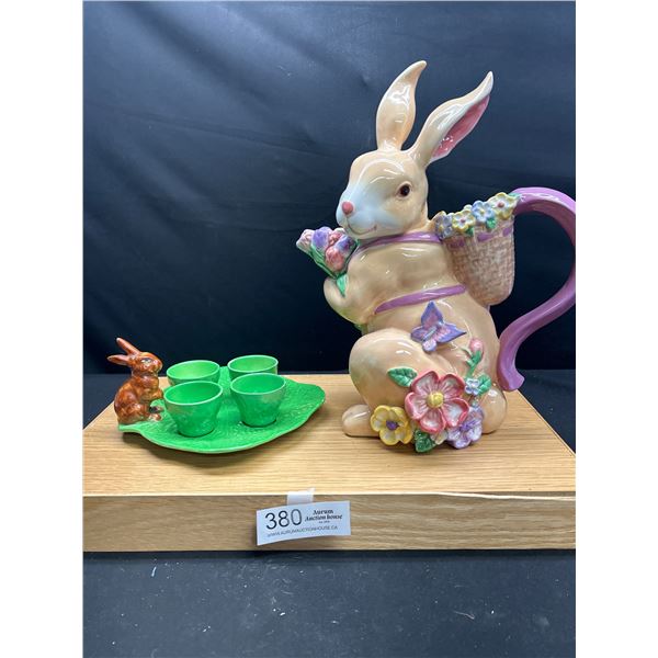 Vintage Rabbit Water Jug and Egg Holder, Egg Holder has Been Repaired