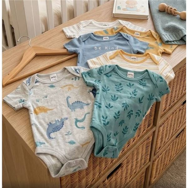 Anko Bodysuit Pack, Size 12-18M, 7-Pack, Organic Cotton **Patterns May Vary**