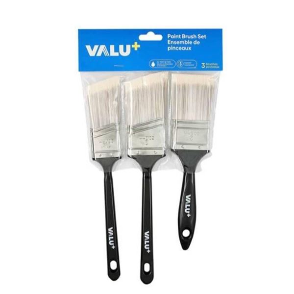 Valu+ Paint Brush Set with Three Brushes - Black Handles