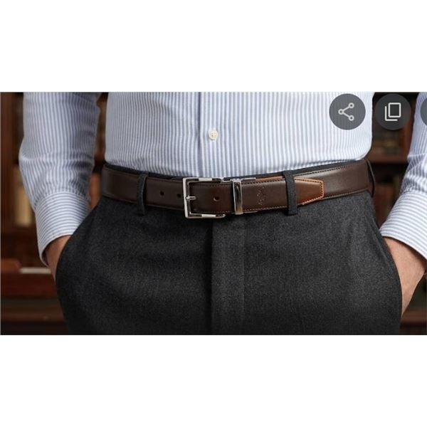 Polo Leather Belt With Adjustable Buckle and Embossed Logo