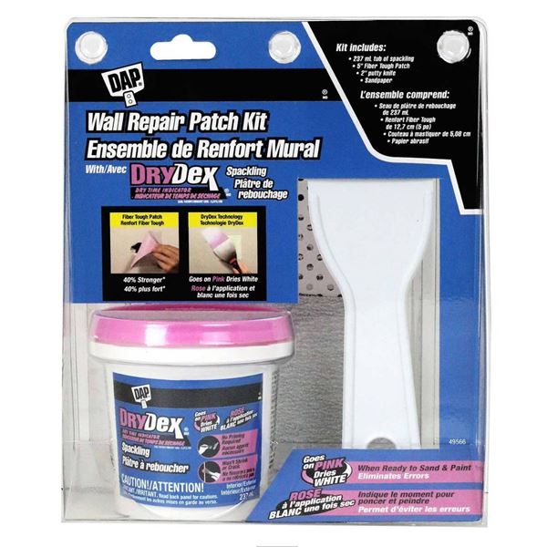 DAP Wall Repair Patch Kit with DryDex Spackling, Putty Knife, Patches & Sandpaper, 4-pc