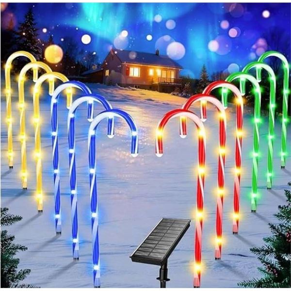 Fohil Solar Candy Cane Lights, 12 Pack Waterproof Solar Christmas Lights Outdoor, 8 Lighting Modes S