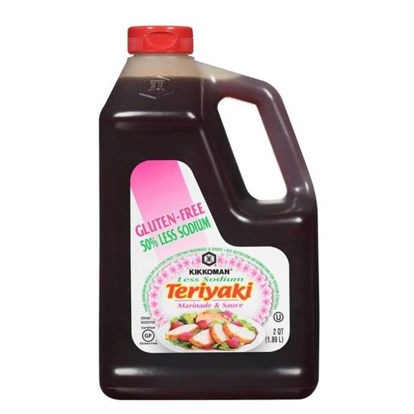 Kikkoman Less Sodium Teriyaki Marinade & Sauce, Gluten-Free, 2 QT (1.89 L)