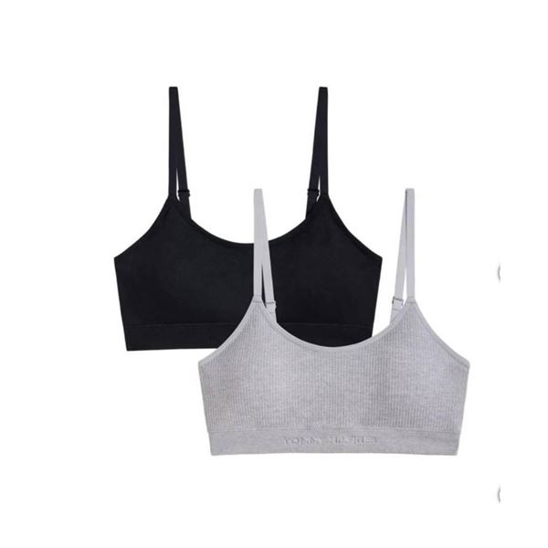 Tommy Hilfiger 2-Pack Soft Stretch Seamless Bra, S/P, Black & Gray