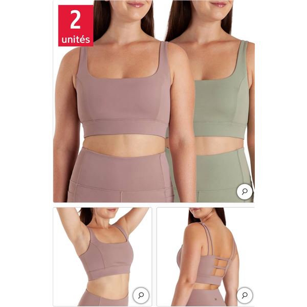 Aurum - Women's Square Neck Sports Bra, 2 Pack Size Medium