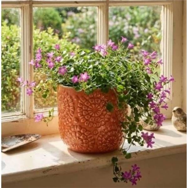 Stone & Beam Floral Embossed Planter in Arabesque Color, Small