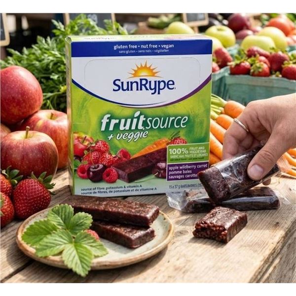 SunRype FruitSource + Veggie Bars, Apple Wildberry Carrot, 15x37g