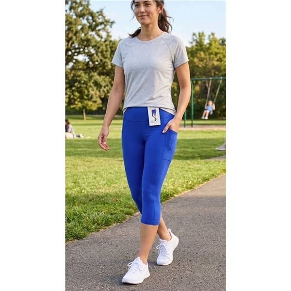 Women’s Bright Blue Medium Capri-Length Leggings with Side Pockets Size Medium