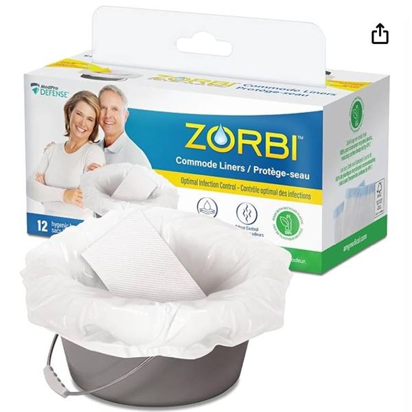 Zorbi Commode Liners With Absorbent Pad - 12 Hygienic Bags