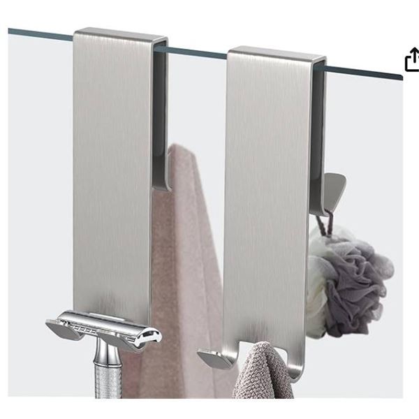 KITHOLD Extended Shower Door Hook, Drilling-Free, Silver