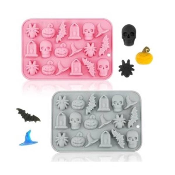 Lot of 3 Halloween-Themed Silicone Candy Molds with Various Shapes 2 per Pack