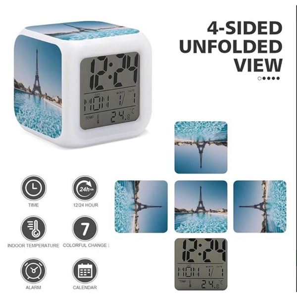 Square LED Color Change Digital Alarm Clock With Eiffel Tower Design