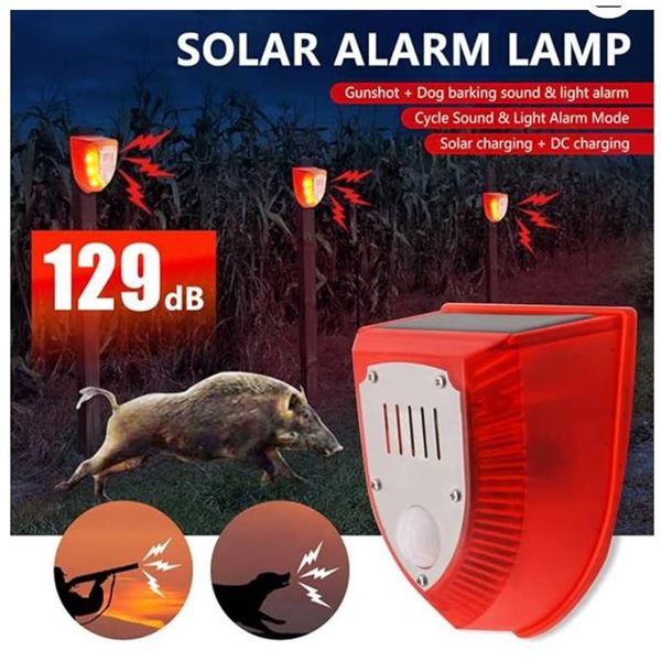 Keeda Solar Strobe Light 129db Alarm Light Makes Gunshot Sounds & Dog Barking Waterproof Outdoor wit