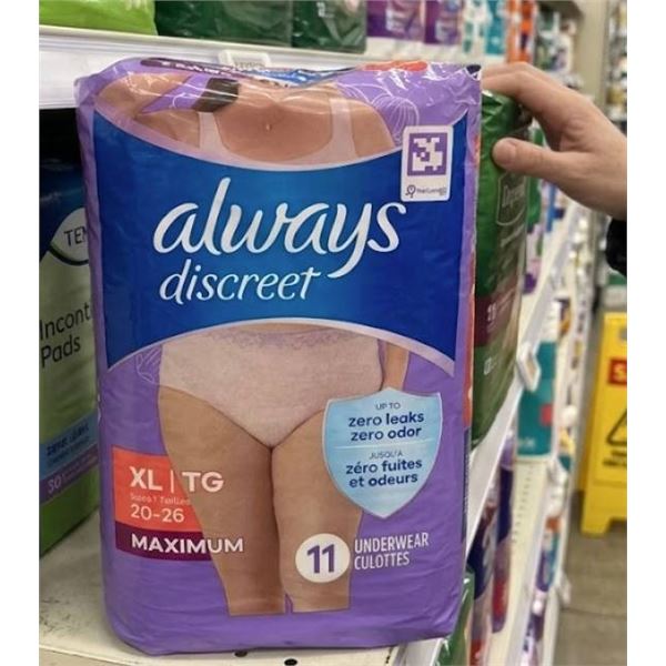 Always Discreet Underwear Maximum XL Size 20-26, 11 Count