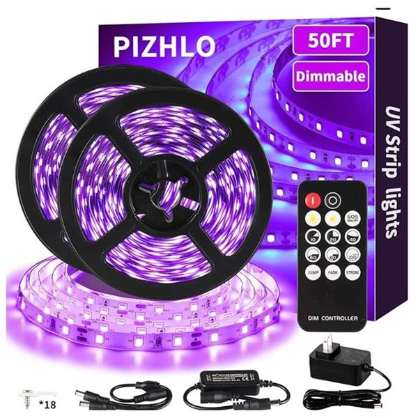 PIZHLO LPZ-15M-UV-RE-NEW 15M LED UV Black Light Strip, With Remote Control