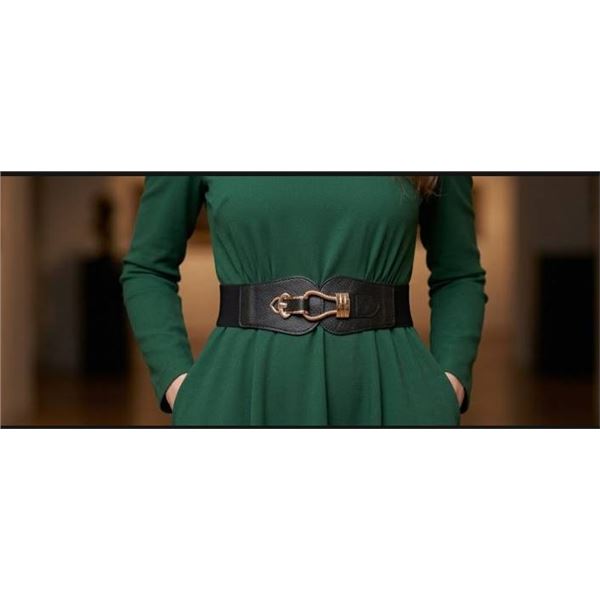 Women's Wide Elastic Stretch Belt With Metal Buckle, Model X001TOTAK7