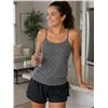 Image 1 : Christina Two-Piece Women’s Swimsuit with Geometric Pattern Top and Black Bottoms
