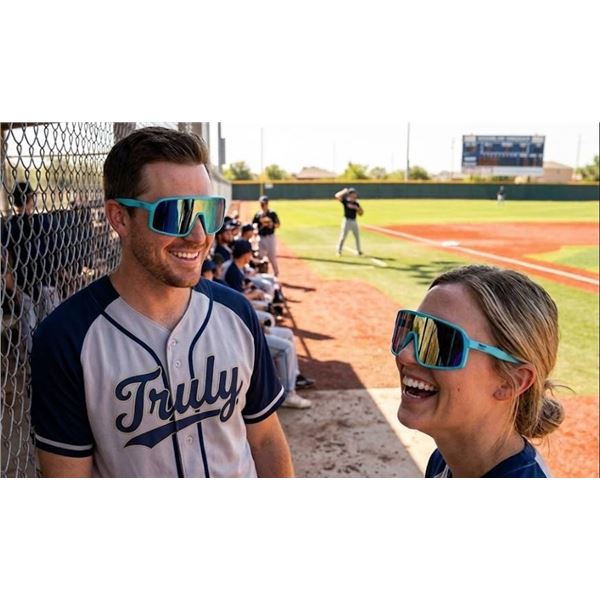 12 Pairs of Truly Logo Cycling Turquoise Sunglasses with Mirrored Lenses
