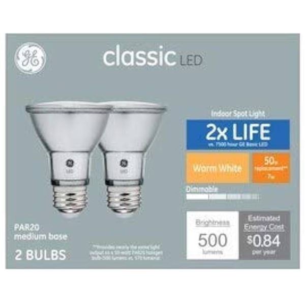 Lot of 8 - GE PAR20 Classic LED Indoor Floodlight Bulbs, 7W, 5000K, Pack of 2