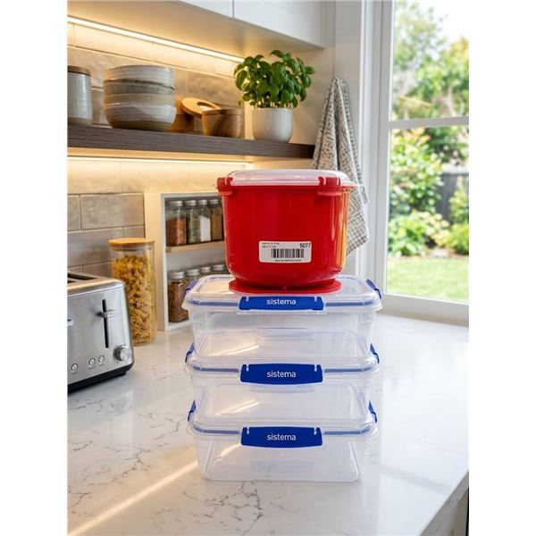 Sistema Food Storage Containers With Red Bowl And Blue Locking Lid Design
