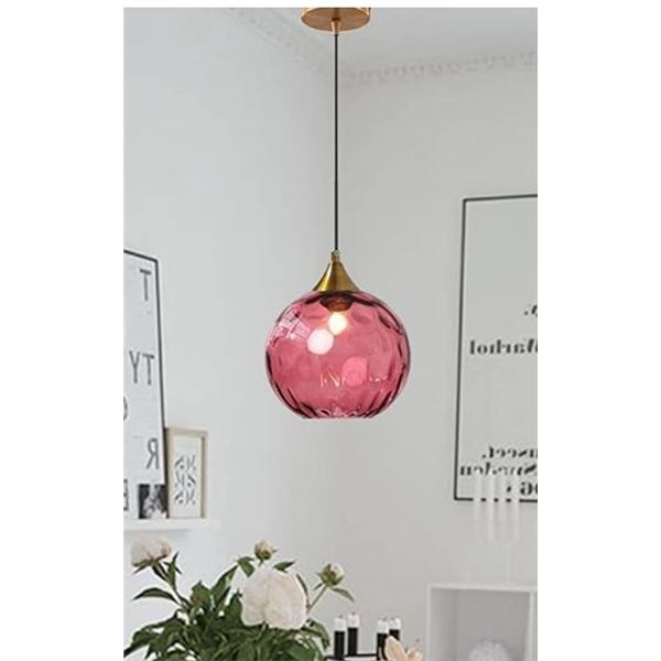 Red Glass Pendant Light Fixture With Accessories