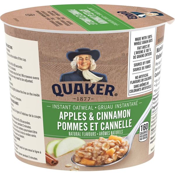 Quaker Instant Oatmeal Apples and Cinnamon, Lot of 34 x 43g Cups