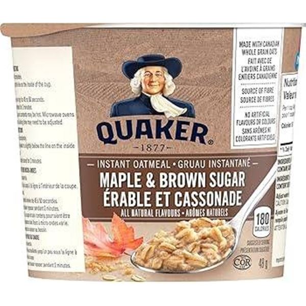 Quaker Maple & Brown Sugar Instant Oatmeal, 12 x 48g Cups FLC-80802