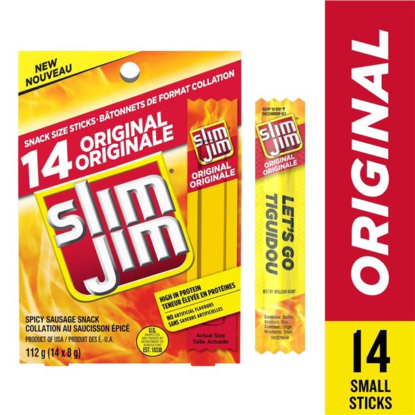 Slim Jim Snack Size Sticks, 14 Count, Spicy Sausage Snack, 112g