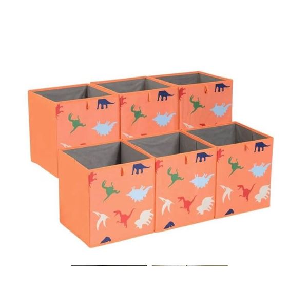 Amazon Basics Collapsible Fabric Storage Cube Organizer Bins, 6-Pack, Dino Squad