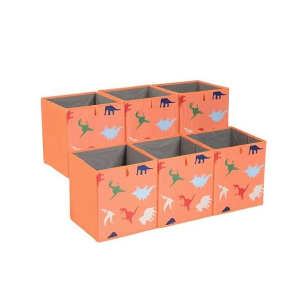 Amazon Basics Collapsible Fabric Storage Cube Organizer Bins - 6-Pack, Dino Squad
