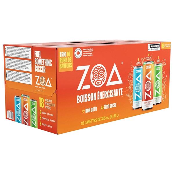 Zoa Energy Drink Assorted Flavors 18 Cans 355ml Each