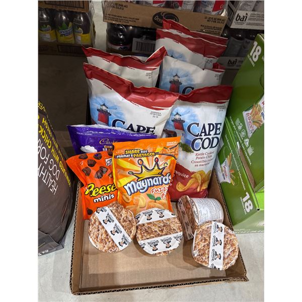 Bulk Lot of Cape Cod Potato Chips, Reese's Minis, and Maynards Fuzzy Peaches