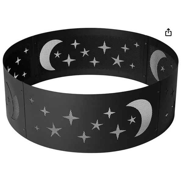 Amazon Basics Outdoor Round Steel Fire Ring, 36-Inch, Star and Moon Design, Black