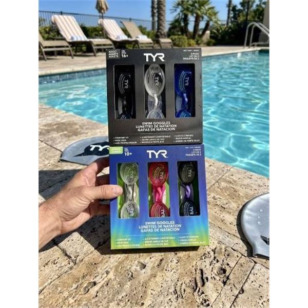 TYR Swim Goggles 3-Pack, Adult, Model LGT-3P