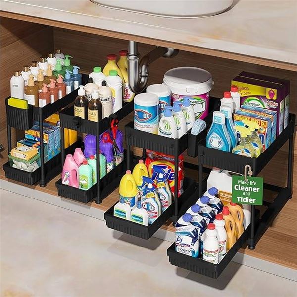 Sevenblue 2-Tier Sliding Organizers, Black, 4 Pack **Accessories Not INcluded**