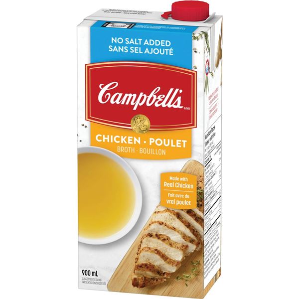 Campbell's Chicken Broth No Salt Added 900mL (Lot of 12)