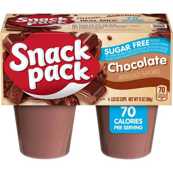 Snack Pack Chocolate Pudding 12/4/99g No Sugar Added